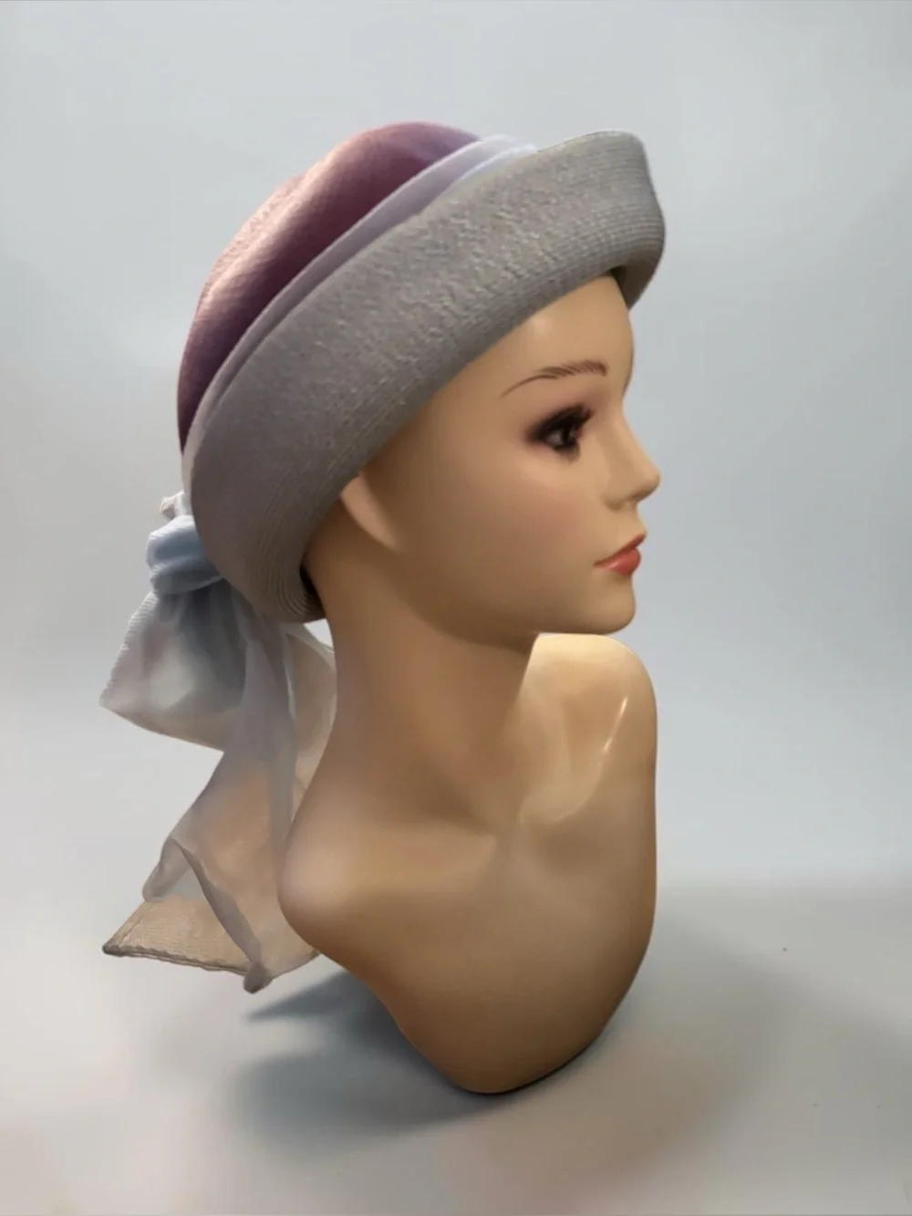 Vintage 1960s Adolfo Réalités Pastel Ombre Straw Cloche Hat with Chiffon Sash